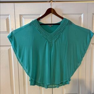 Roz & Ali Turquoise Blouse with Crochet Accent